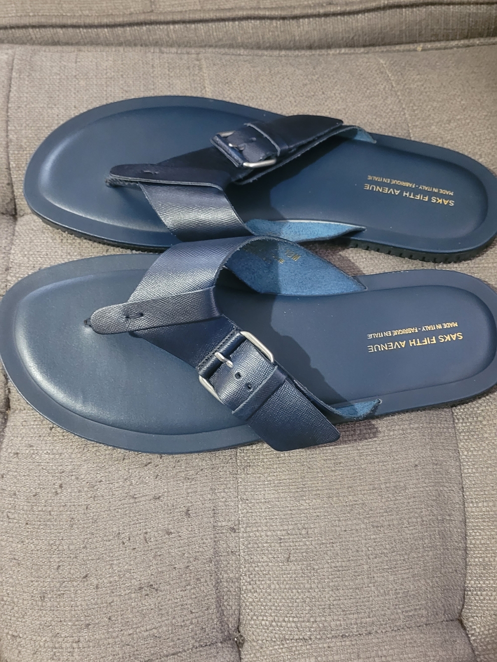 Saks Fifth Avenue Navy Buckle Toe-Loop Sandals